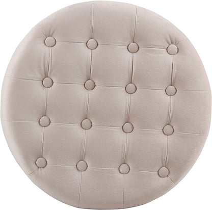 Ottomans : Fabric Upholstered Round Storage Ottoman with Removable Lid
