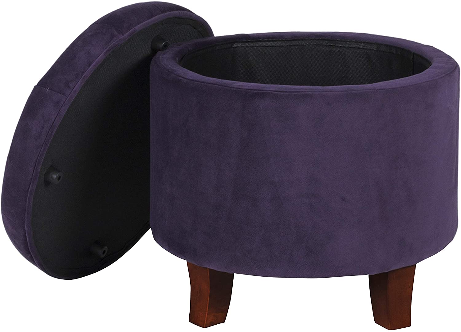 Ottomans : Fabric Upholstered Round Storage Ottoman with Removable Lid