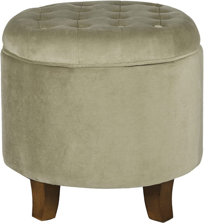 Ottomans : Fabric Upholstered Round Storage Ottoman with Removable Lid