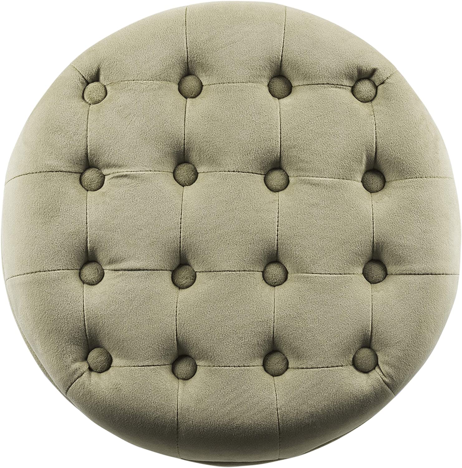 Ottomans : Fabric Upholstered Round Storage Ottoman with Removable Lid