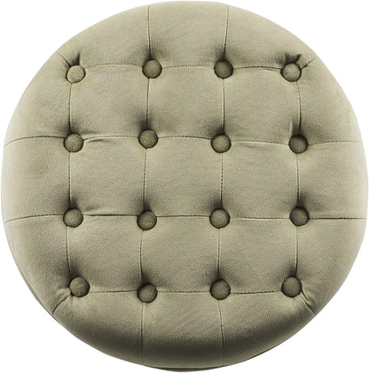 Ottomans : Fabric Upholstered Round Storage Ottoman with Removable Lid