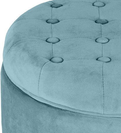 Ottomans : Fabric Upholstered Round Storage Ottoman with Removable Lid