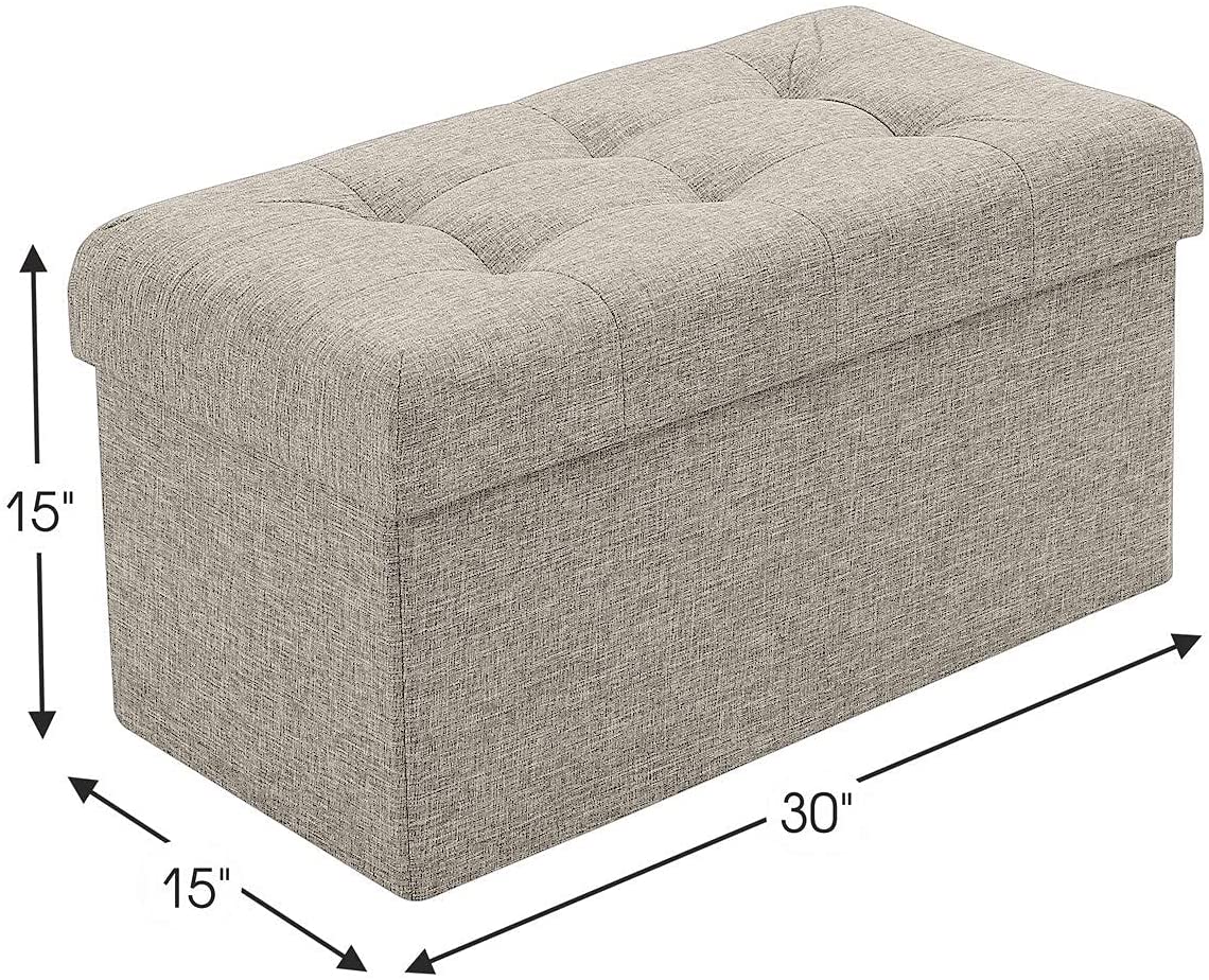 Ottomans : Foldable Tufted Linen Large Storage Ottoman