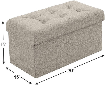 Ottomans : Foldable Tufted Linen Large Storage Ottoman