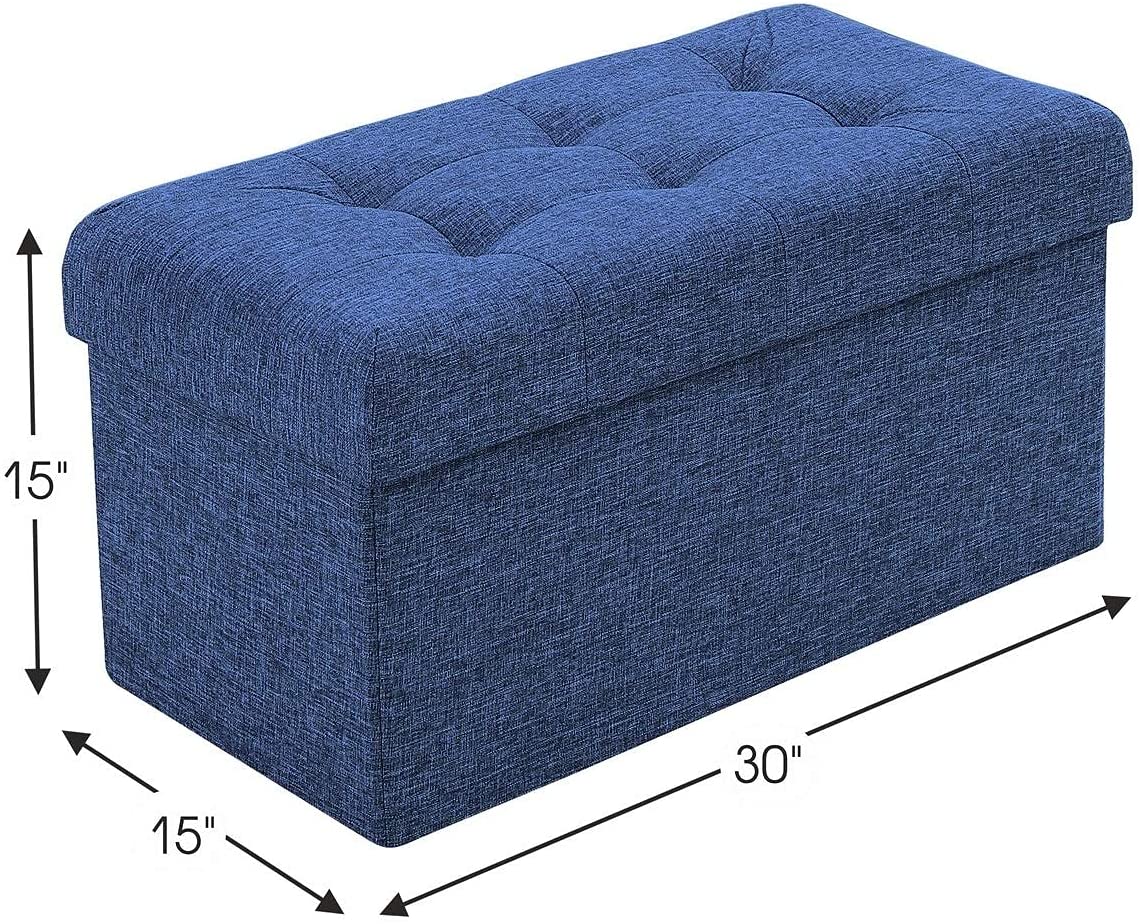Ottomans : Foldable Tufted Linen Large Storage Ottoman