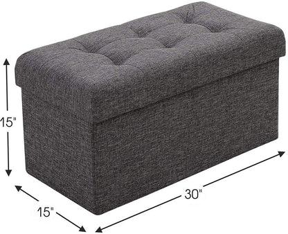 Ottomans : Foldable Tufted Linen Large Storage Ottoman