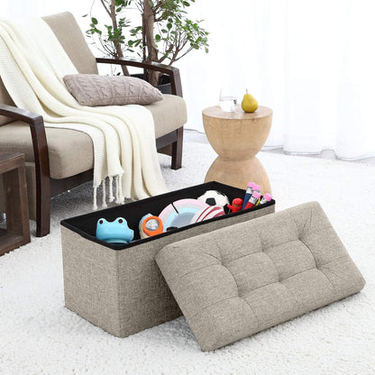 Ottomans : Foldable Tufted Linen Large Storage Ottoman