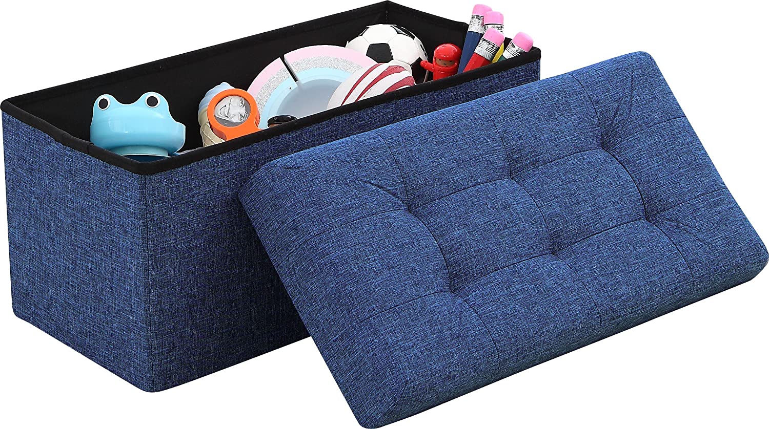 Ottomans : Foldable Tufted Linen Large Storage Ottoman