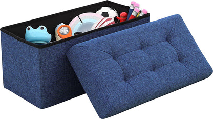 Ottomans : Foldable Tufted Linen Large Storage Ottoman