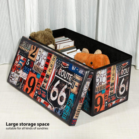 Ottomans : Folding Storage Ottoman Bench with Faux Leatherette Footrest Seat