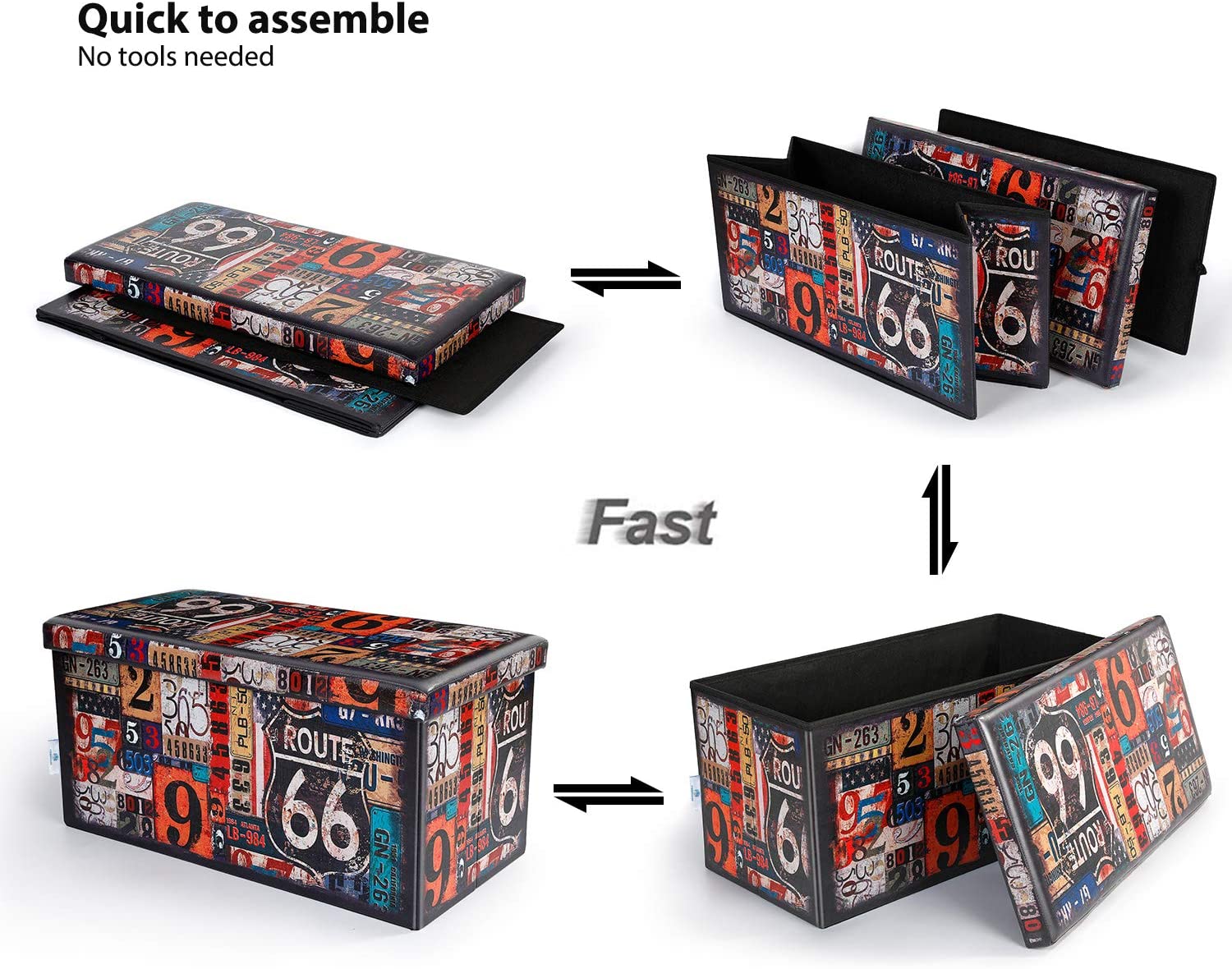 Ottomans : Folding Storage Ottoman Bench with Faux Leatherette Footrest Seat