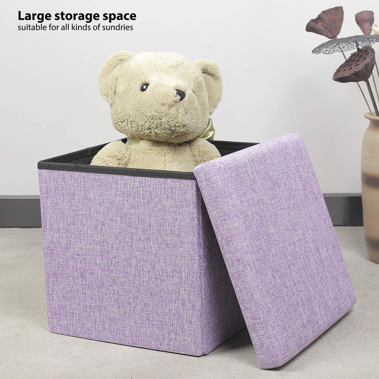 Ottomans : Folding Storage Ottoman Cube with Faux Leatherette