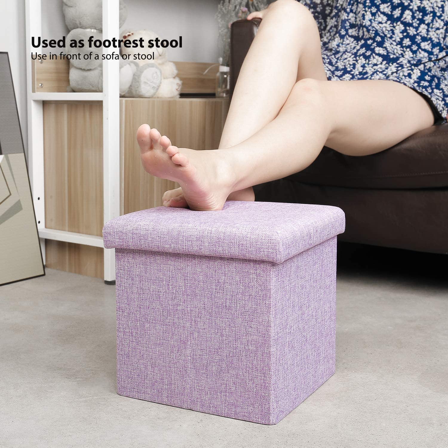 Ottomans : Folding Storage Ottoman Cube with Faux Leatherette