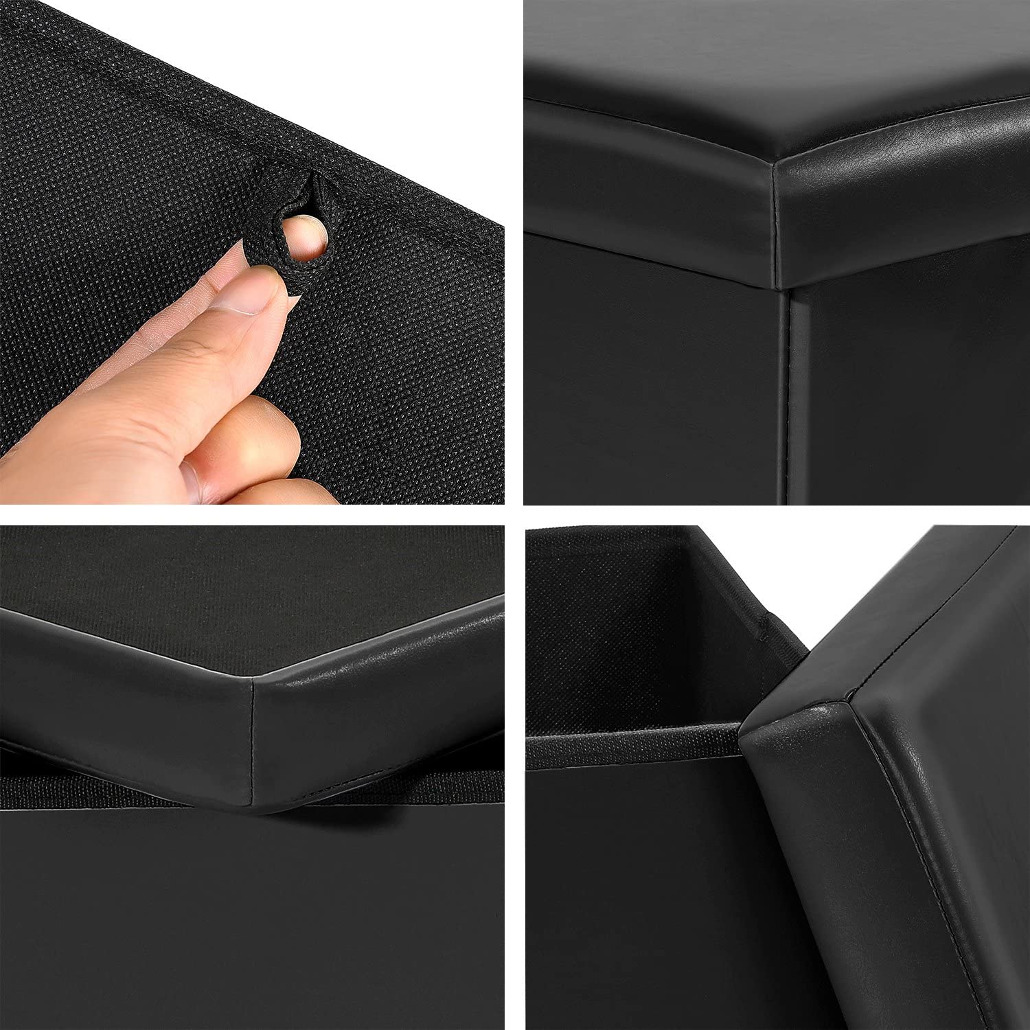 Ottomans : Folding Storage Ottoman Cube with Faux Leatherette