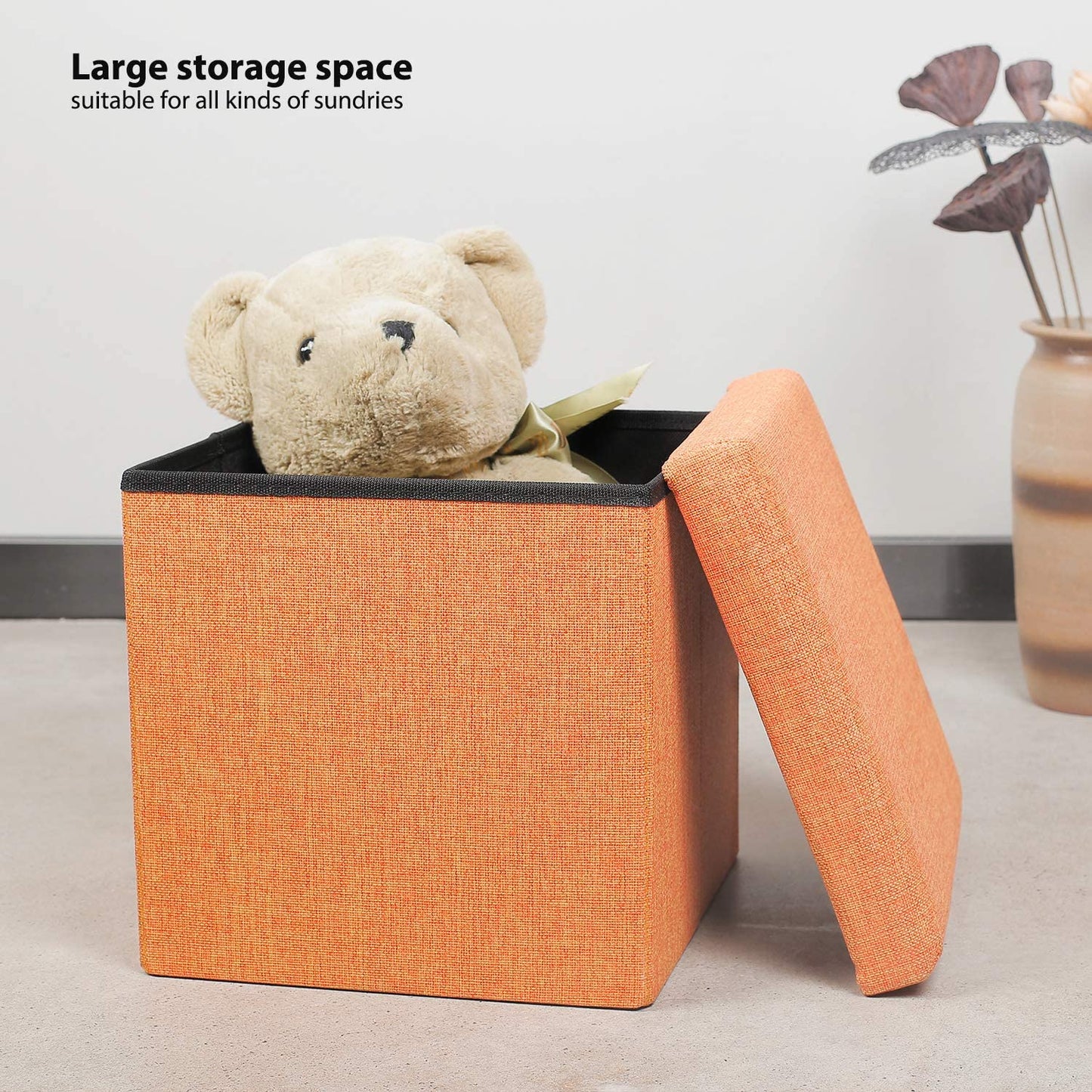 Ottomans : Folding Storage Ottoman Cube with Faux Leatherette
