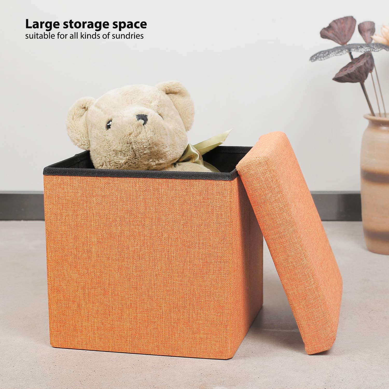 Ottomans : Folding Storage Ottoman Cube with Faux Leatherette