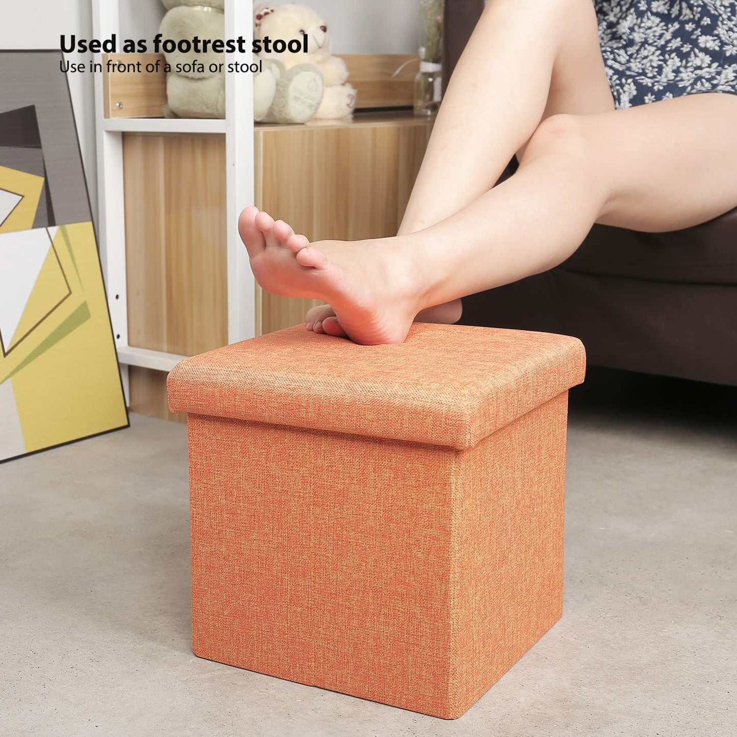 Ottomans : Folding Storage Ottoman Cube with Faux Leatherette