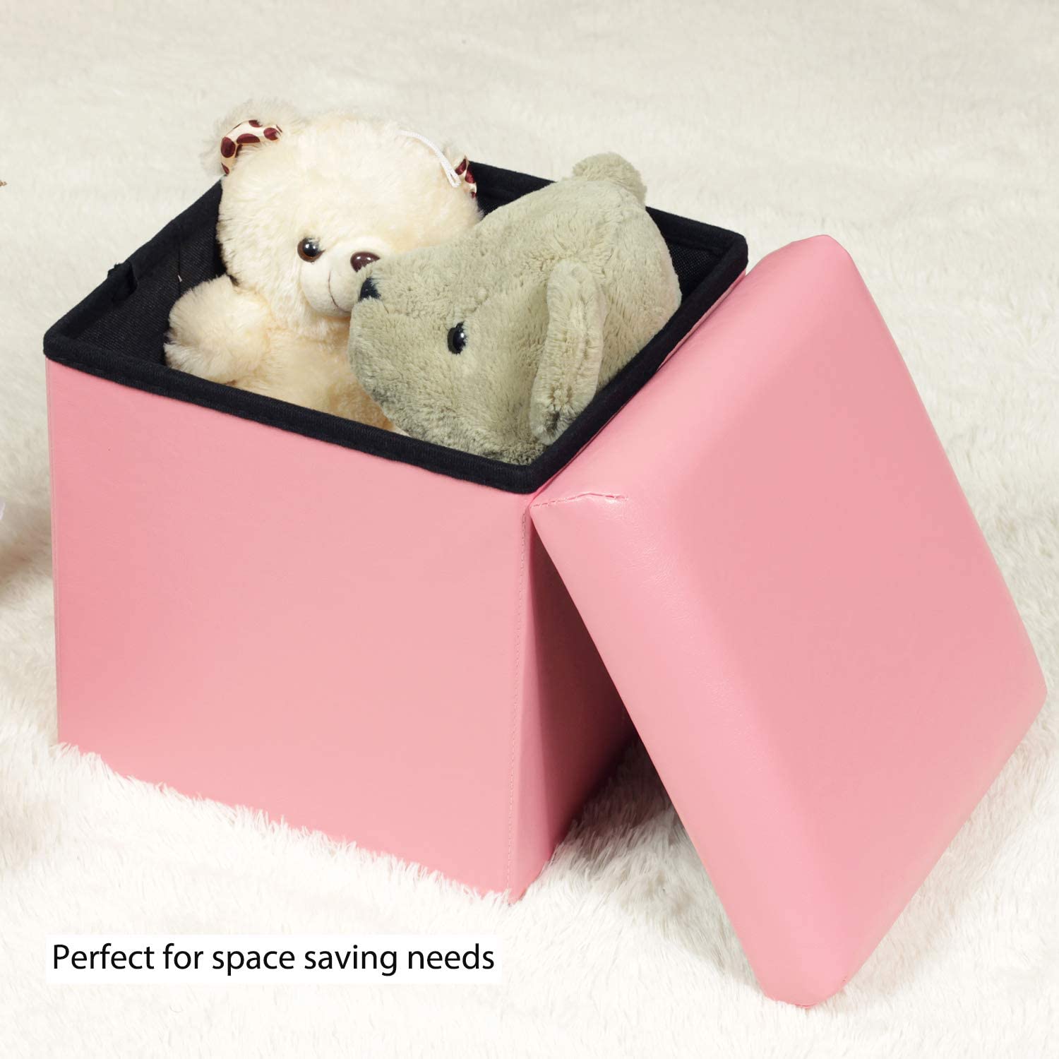 Ottomans : Folding Storage Ottoman Cube with Faux Leatherette