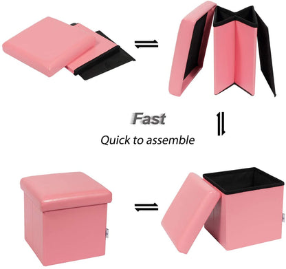 Ottomans : Folding Storage Ottoman Cube with Faux Leatherette