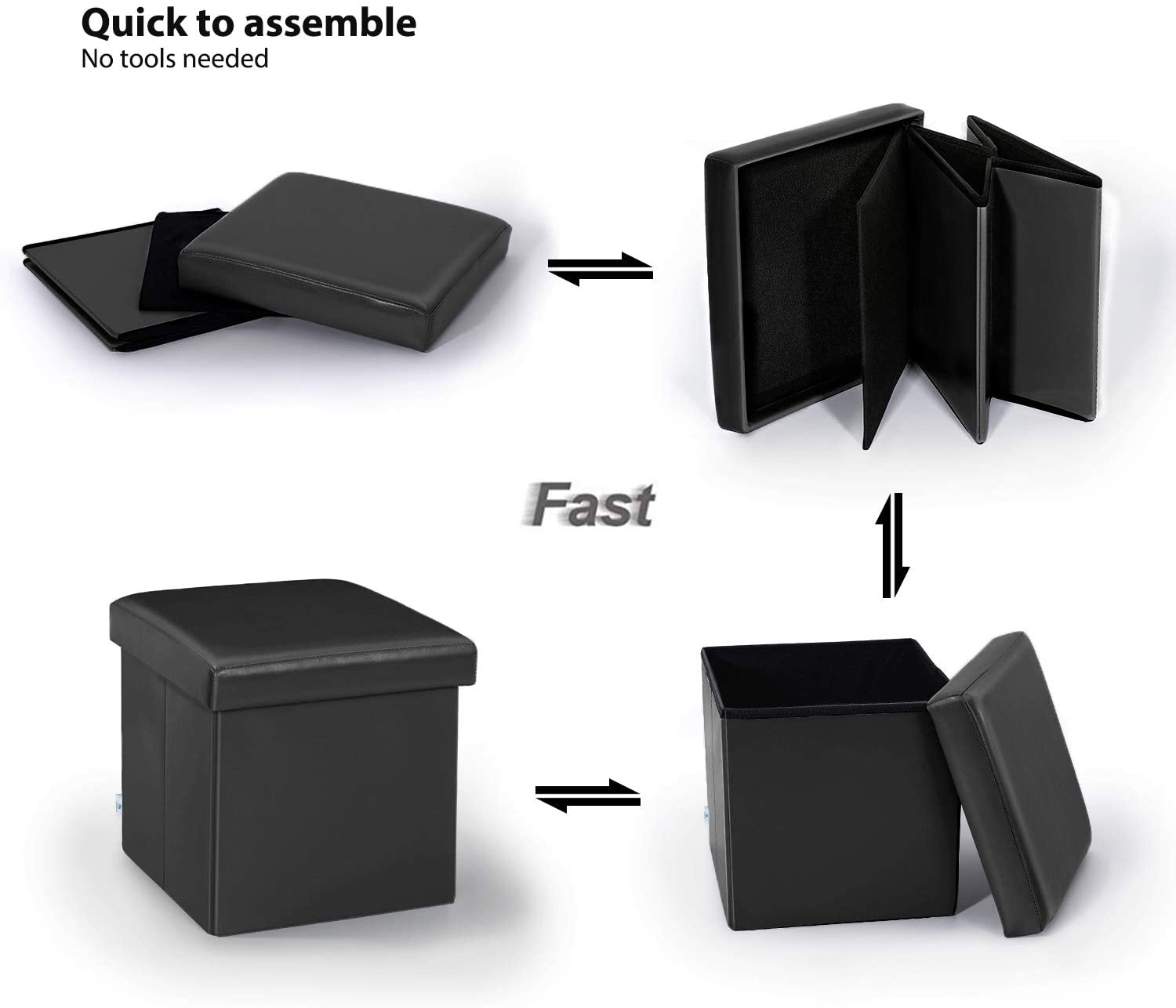 Ottomans : Folding Storage Ottoman Cube with Faux Leatherette