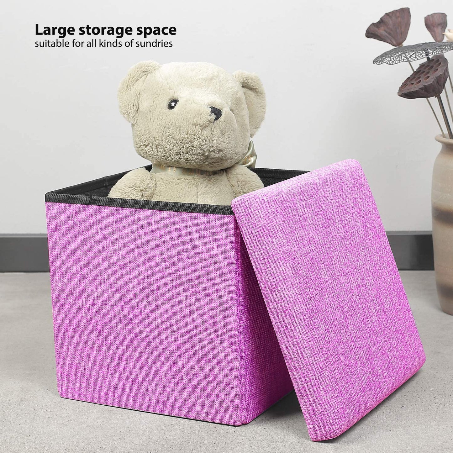Ottomans : Folding Storage Ottoman Cube with Faux Leatherette