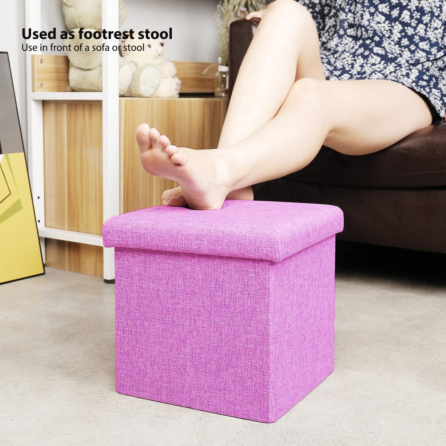 Ottomans : Folding Storage Ottoman Cube with Faux Leatherette