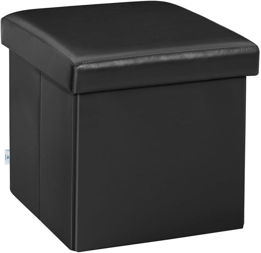 Ottomans : Folding Storage Ottoman Cube with Faux Leatherette
