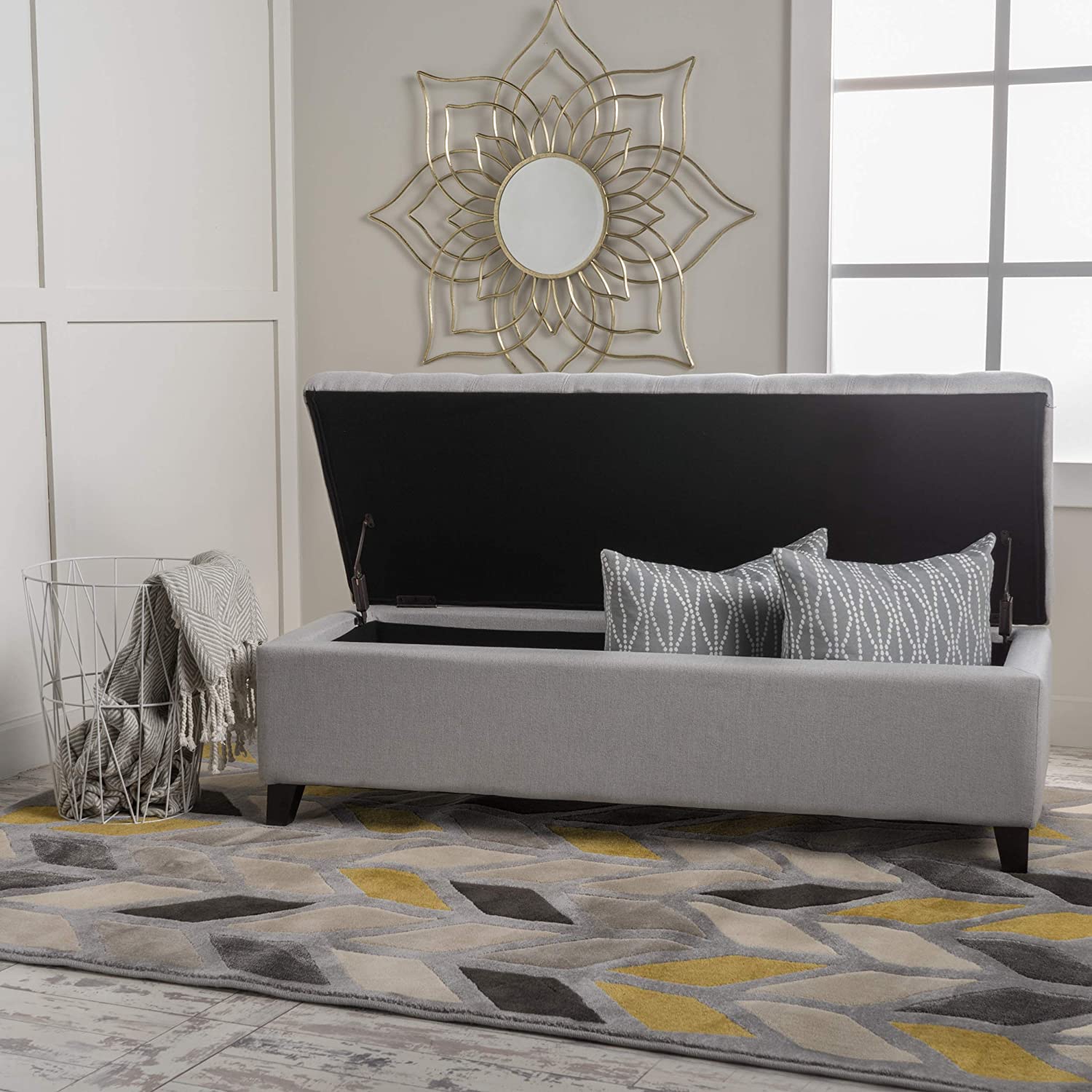 Ottomans : Home Mission Fabric Storage Ottoman, Light Grey