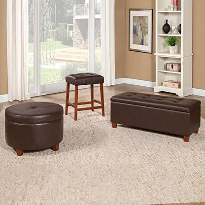 Ottomans : Large Leatherette Storage Ottoman Distressed Brown Faux Leatherette