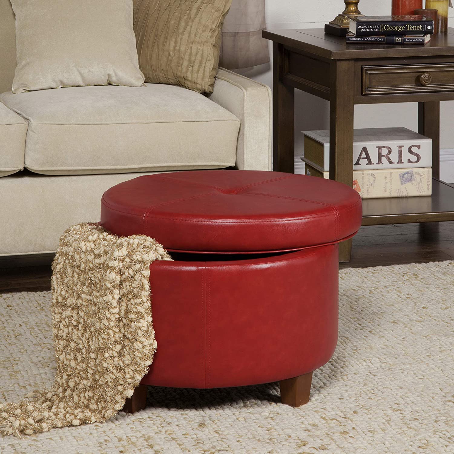 Ottomans : Large Leatherette Storage Ottoman Distressed Brown Faux Leatherette