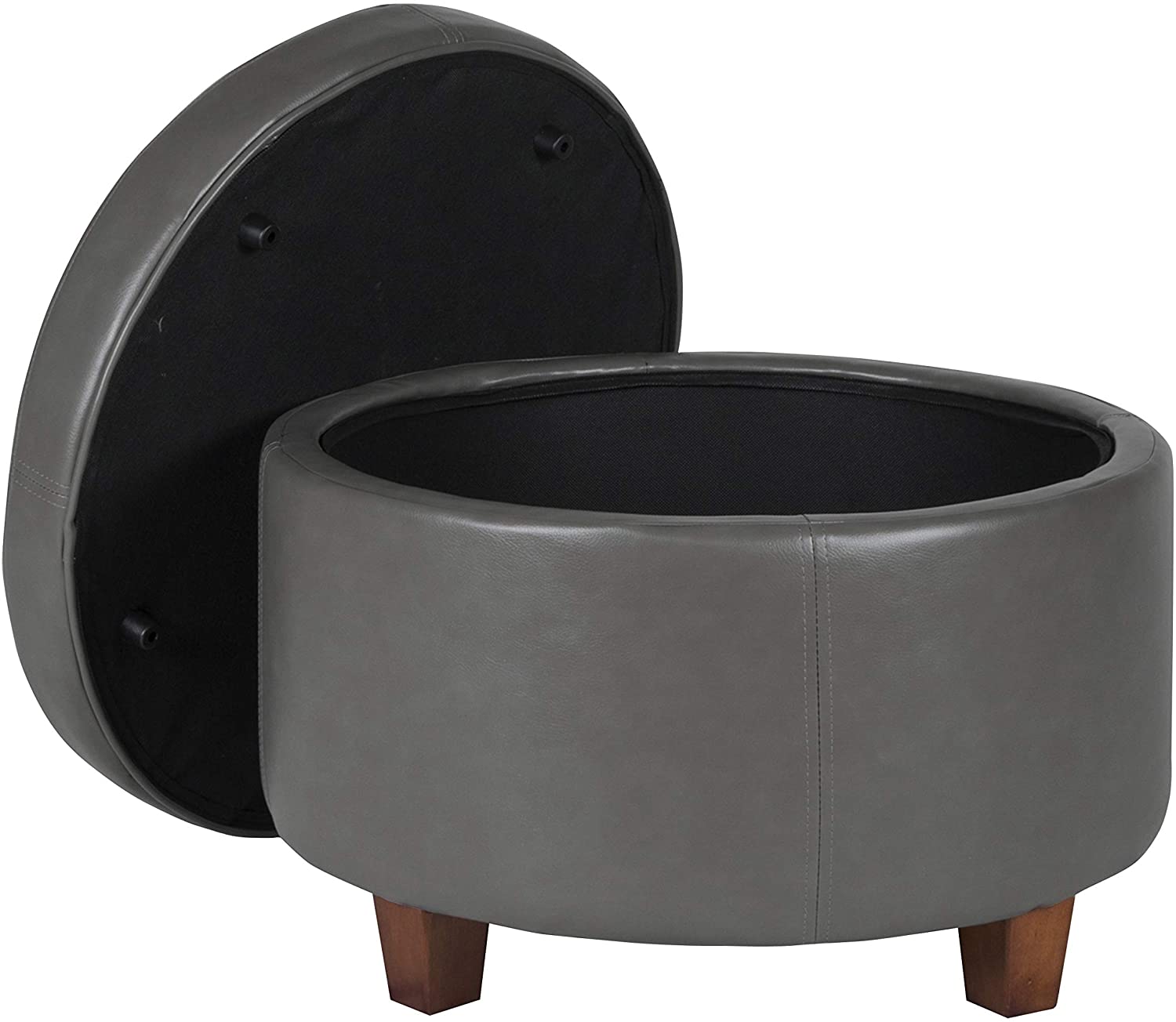 Ottomans : Large Leatherette Storage Ottoman Distressed Brown Faux Leatherette