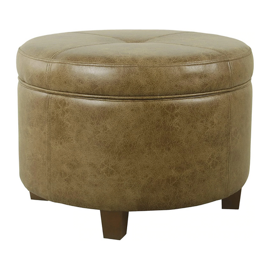 Ottomans  Large Leatherette Storage Ottoman Distressed Brown Faux Leatherette