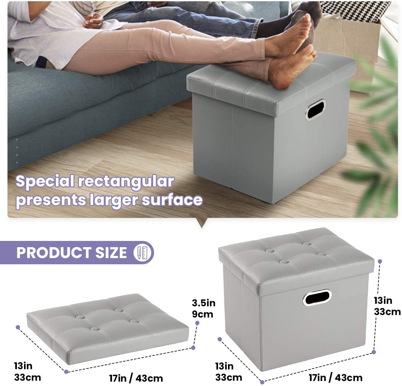 Ottomans : Leather Ottoman Rectangle Footrest Footstool Folding