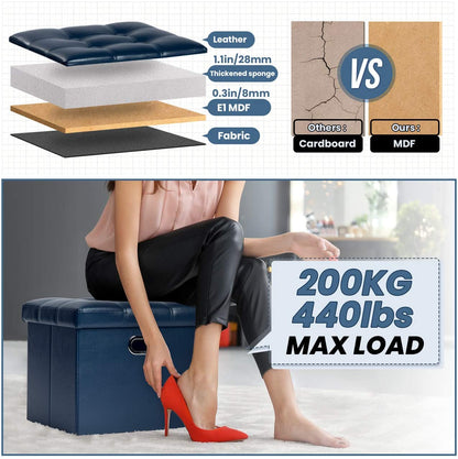Ottomans : Leather Ottoman Rectangle Footrest Footstool Folding
