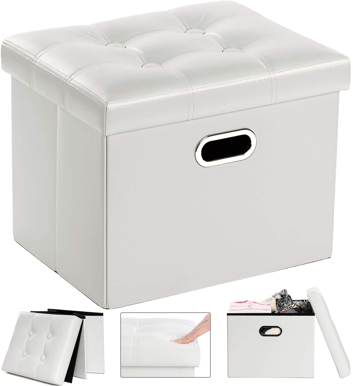Ottomans : Leather Ottoman Rectangle Footrest Footstool Folding