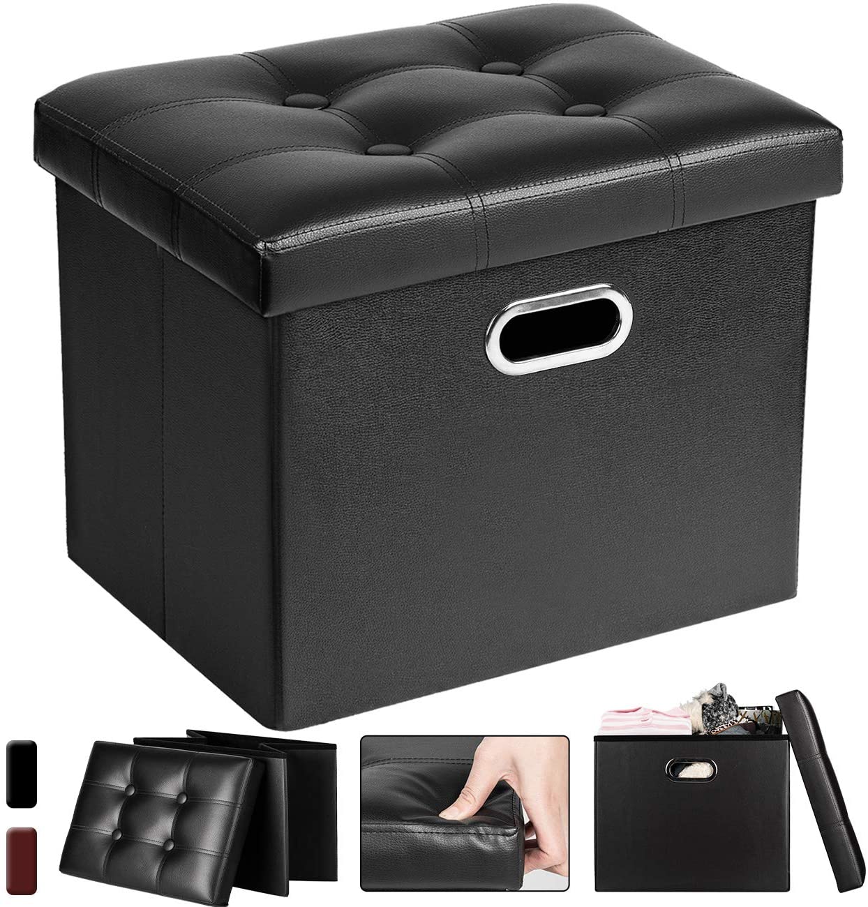 Ottomans : Leatherette Ottoman Rectangle Footrest Footstool Folding