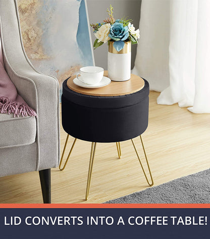 Ottomans :  Modern Round Velvet Storage Ottoman Foot Rest
