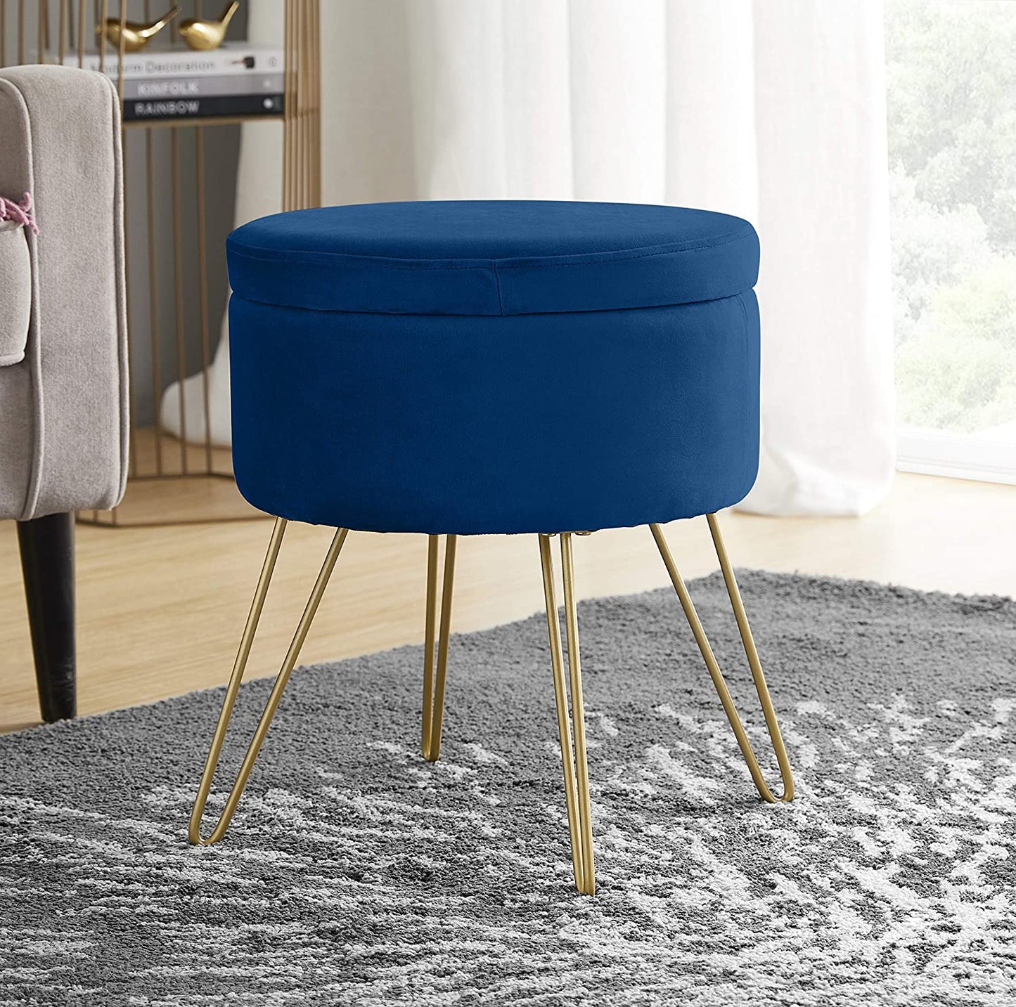 Ottomans : Modern Round Velvet Storage Ottoman Foot Rest