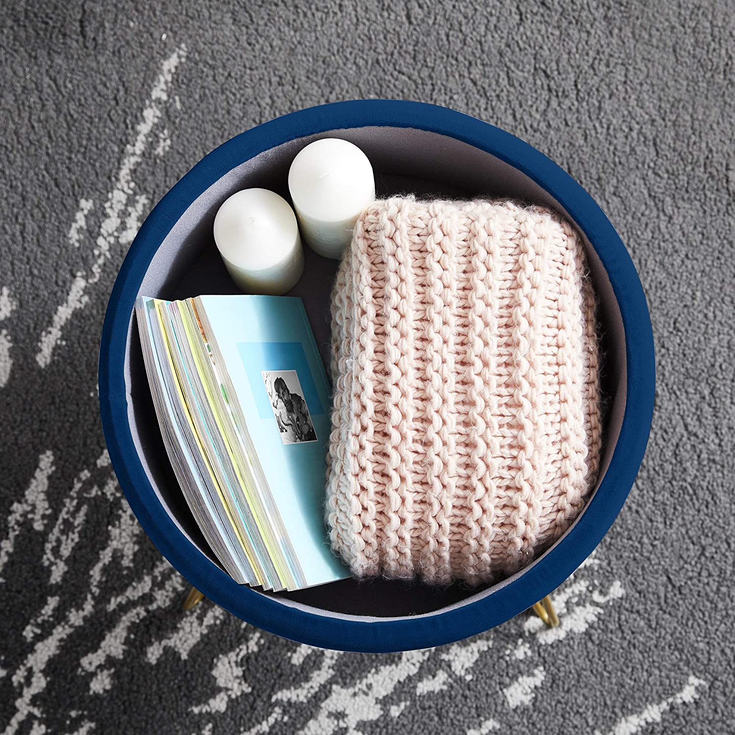 Ottomans : Modern Round Velvet Storage Ottoman Foot Rest