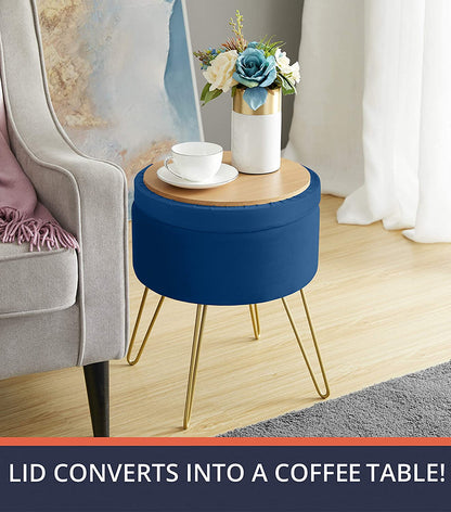 Ottomans : Modern Round Velvet Storage Ottoman Foot Rest