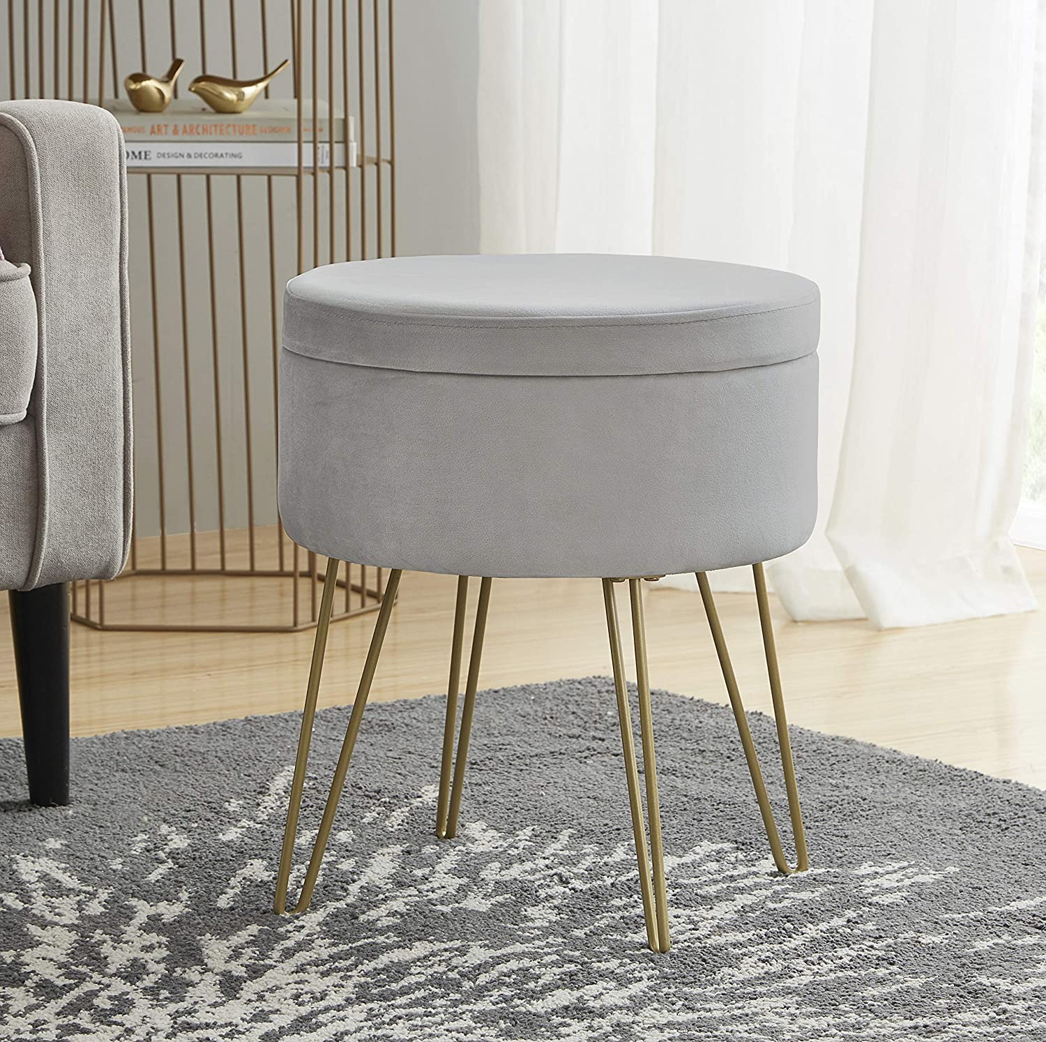 Ottomans : Modern Round Velvet Storage Ottoman Foot Rest