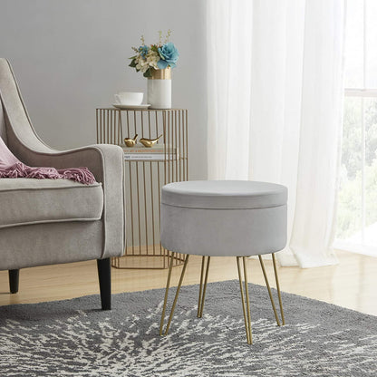 Ottomans : Modern Round Velvet Storage Ottoman Foot Rest