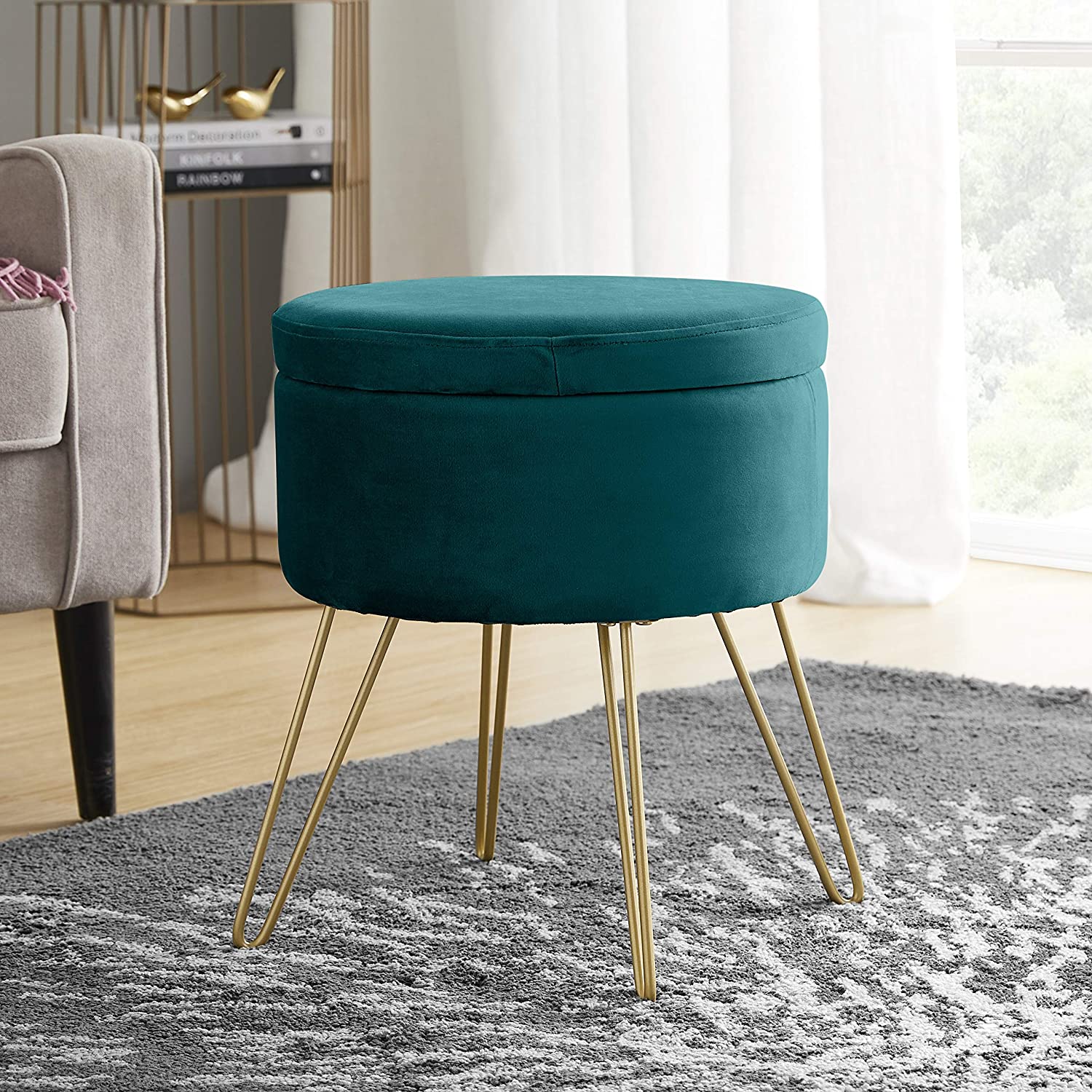 Ottomans : Modern Round Velvet Storage Ottoman Foot Rest