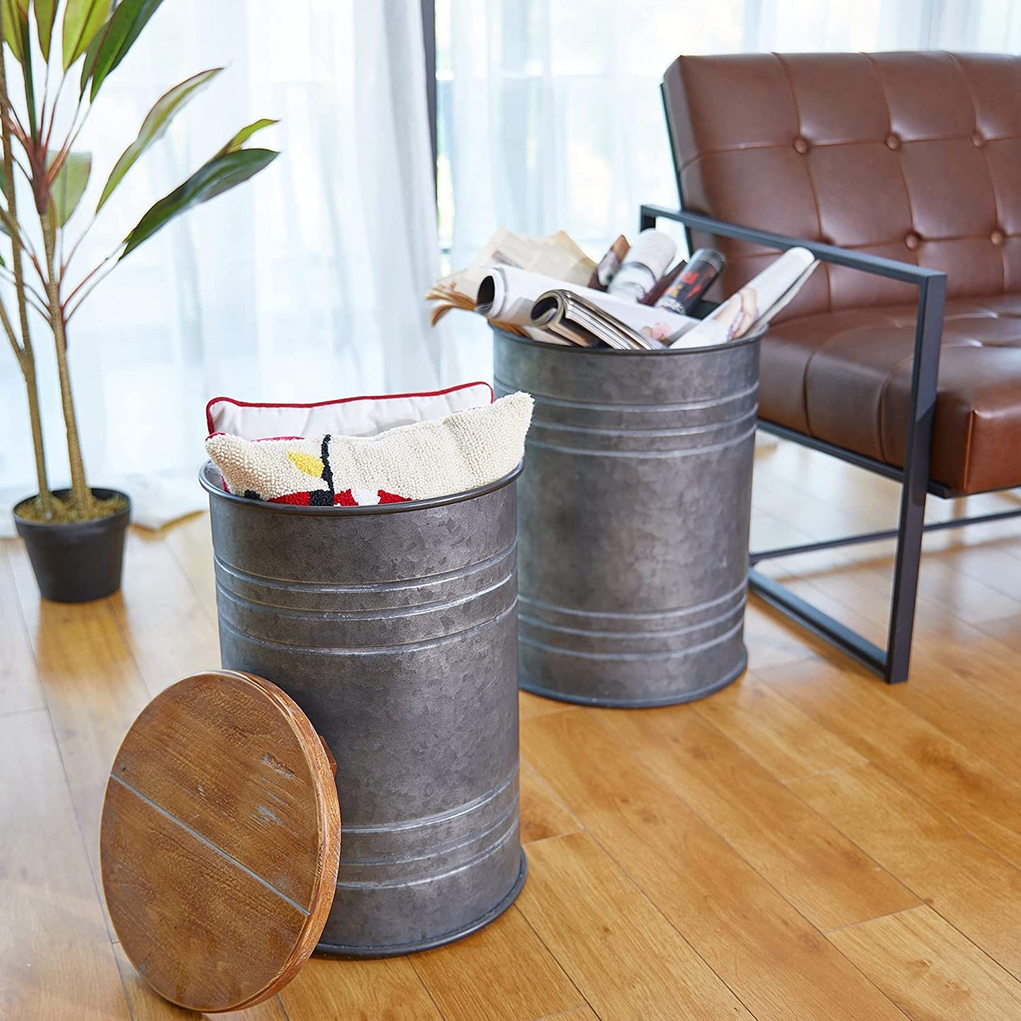 Ottomans : Ottoman Seat Stool with Round Wood Lid