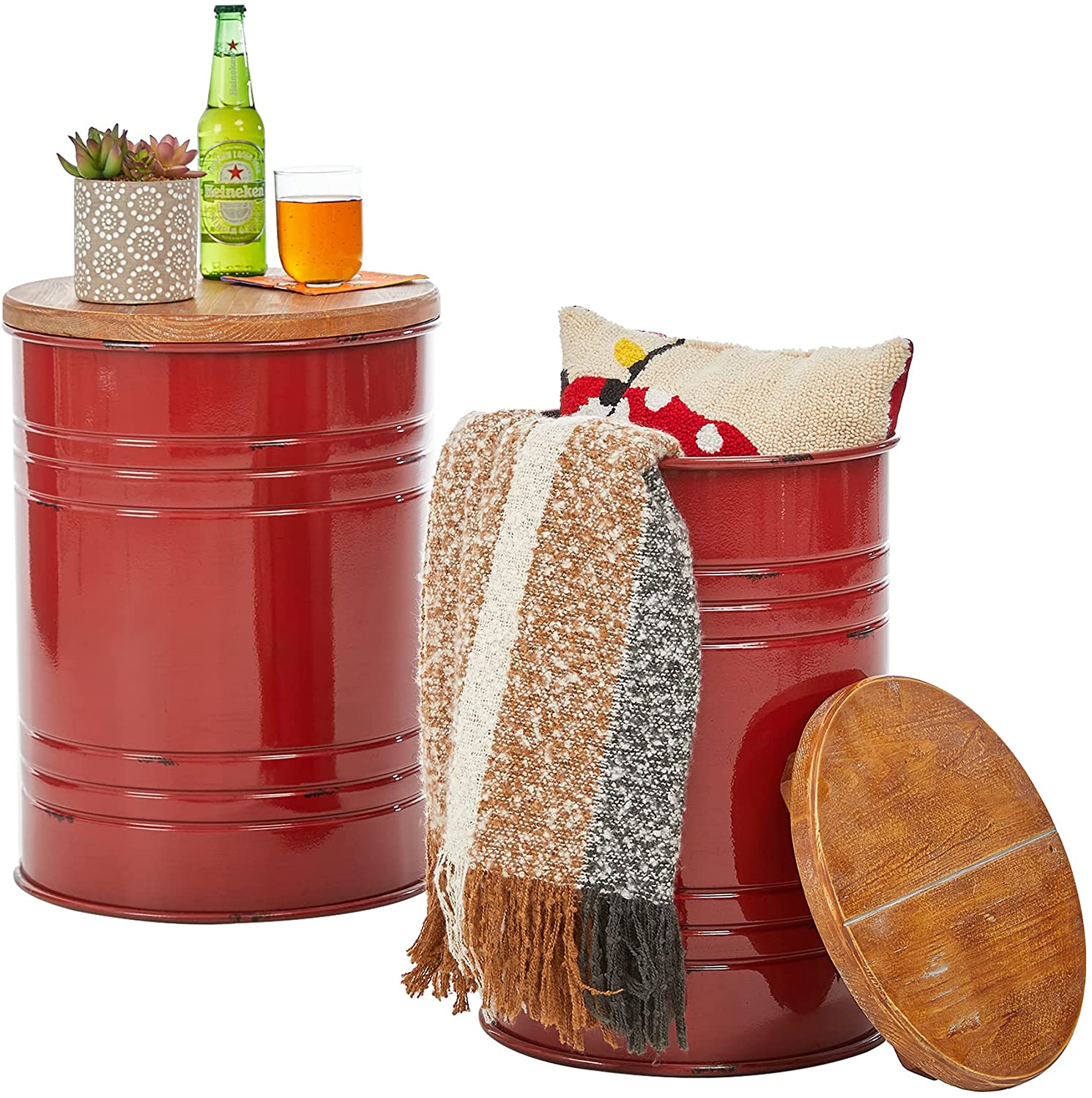 Ottomans : Ottoman Seat Stool with Round Wood Lid