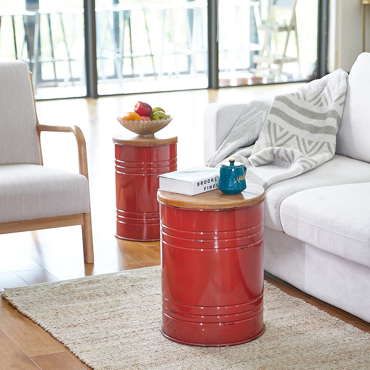 Ottomans : Ottoman Seat Stool with Round Wood Lid