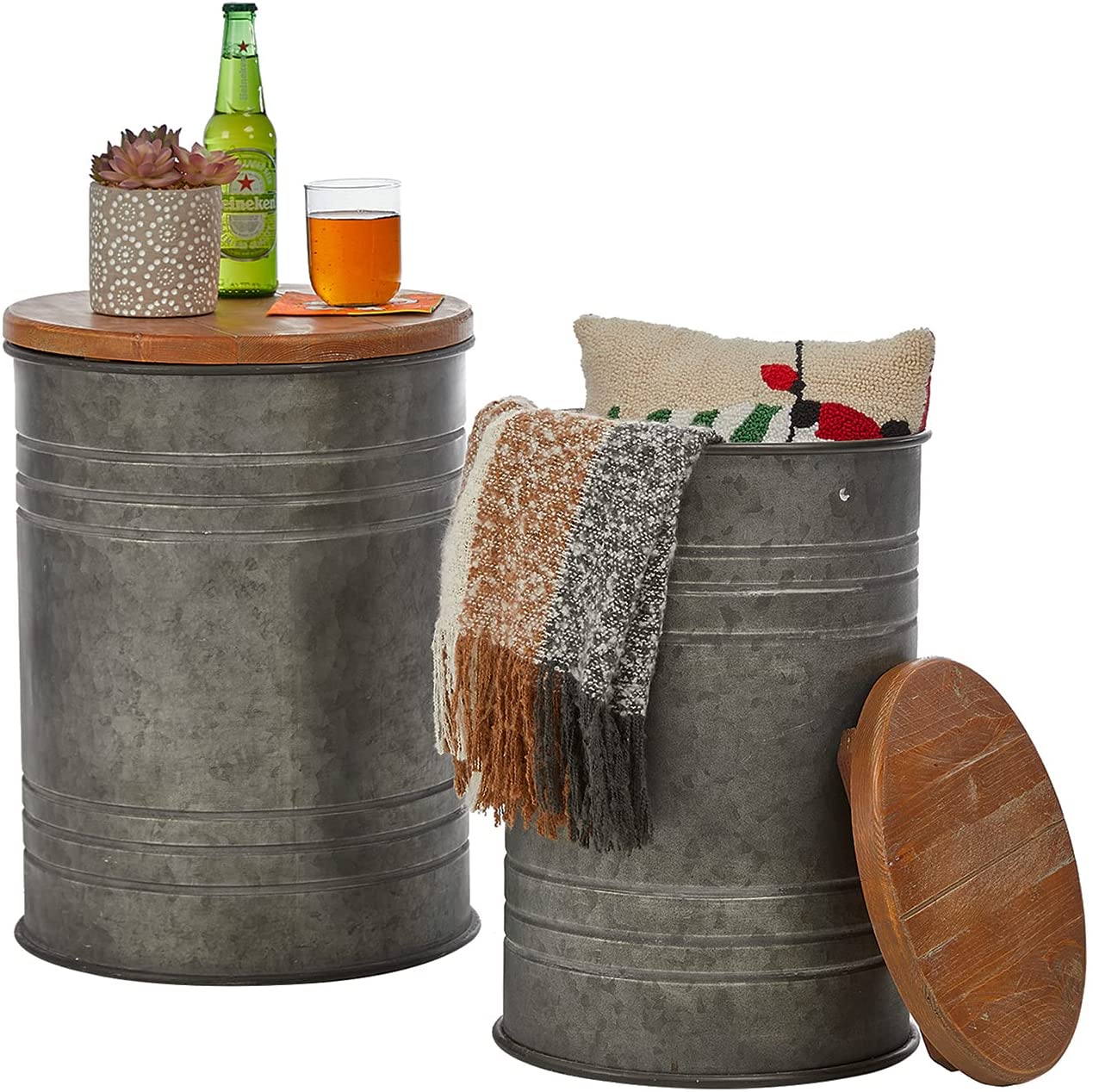 Ottomans : Ottoman Seat Stool with Round Wood Lid