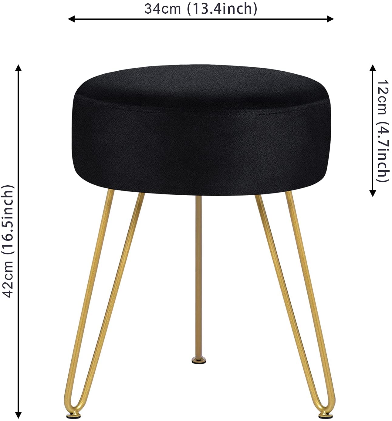 Ottomans : Round Footrest Stool Ottoman with Golden Metal Leg