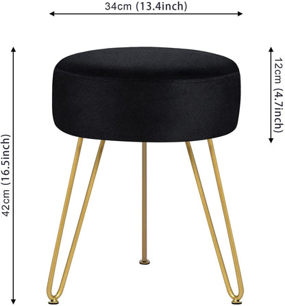 Ottomans : Round Footrest Stool Ottoman with Golden Metal Leg