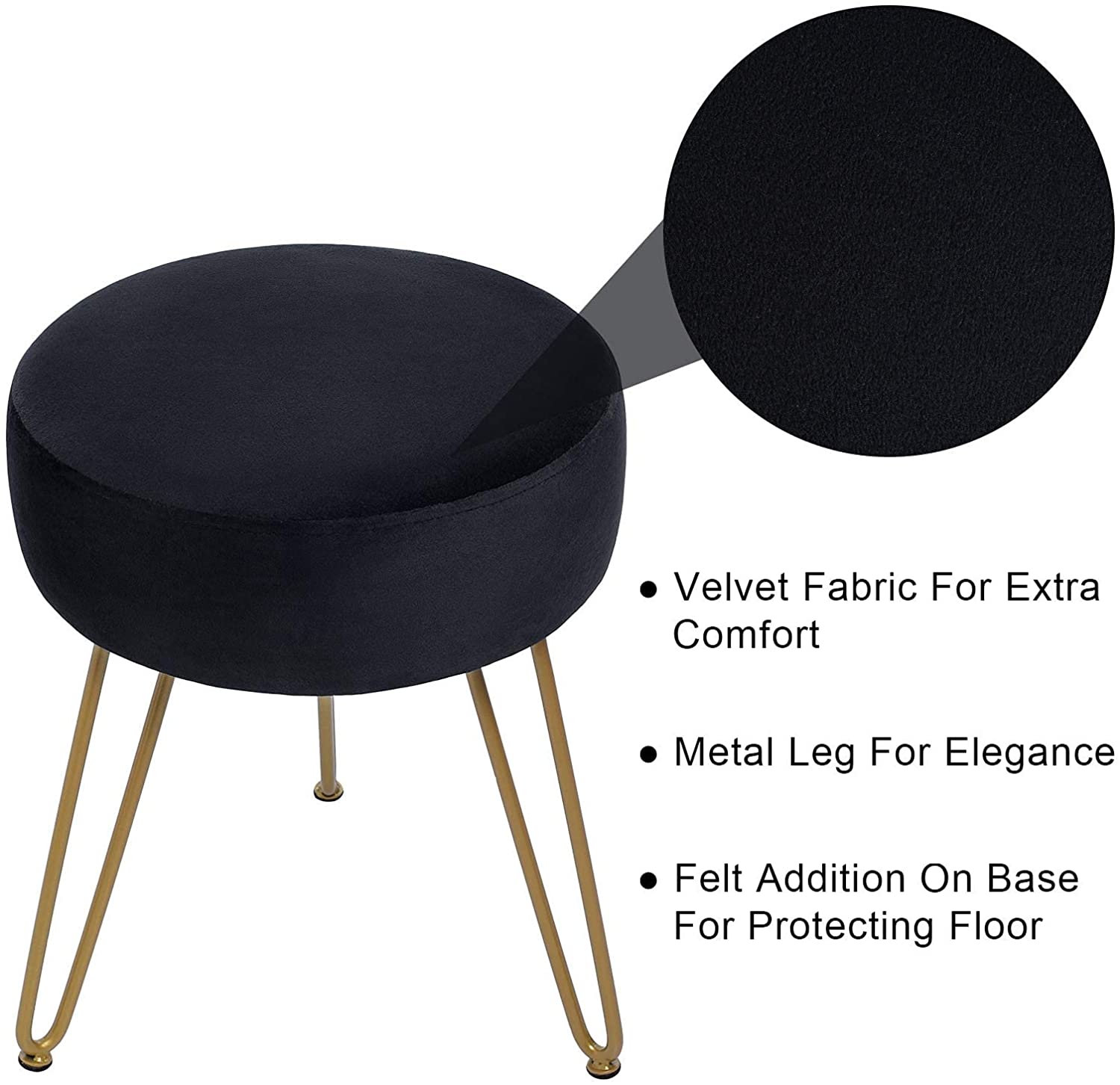 Ottomans : Round Footrest Stool Ottoman with Golden Metal Leg